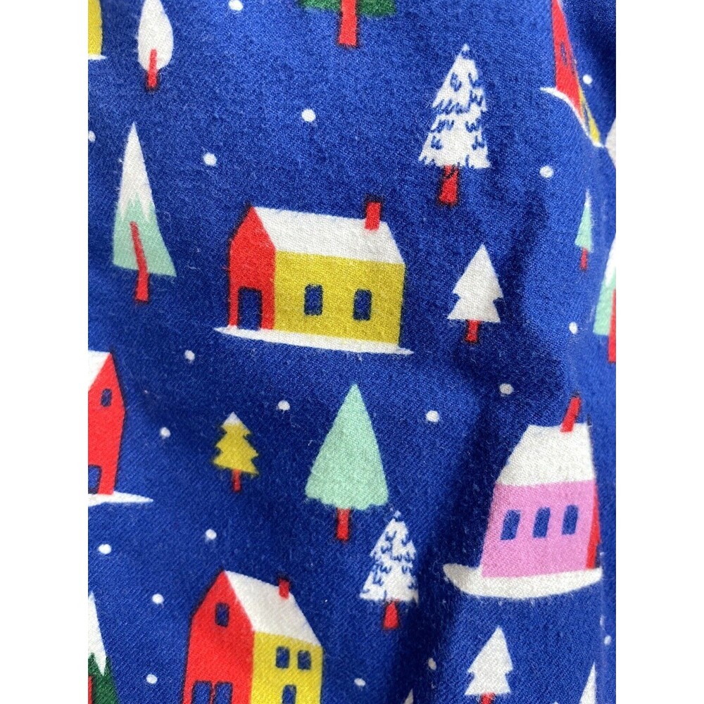 Hanna Andersson Adult Small PJ Blue Fleece Pants Cotton Houses Snow Trees - Picture 2 of 4